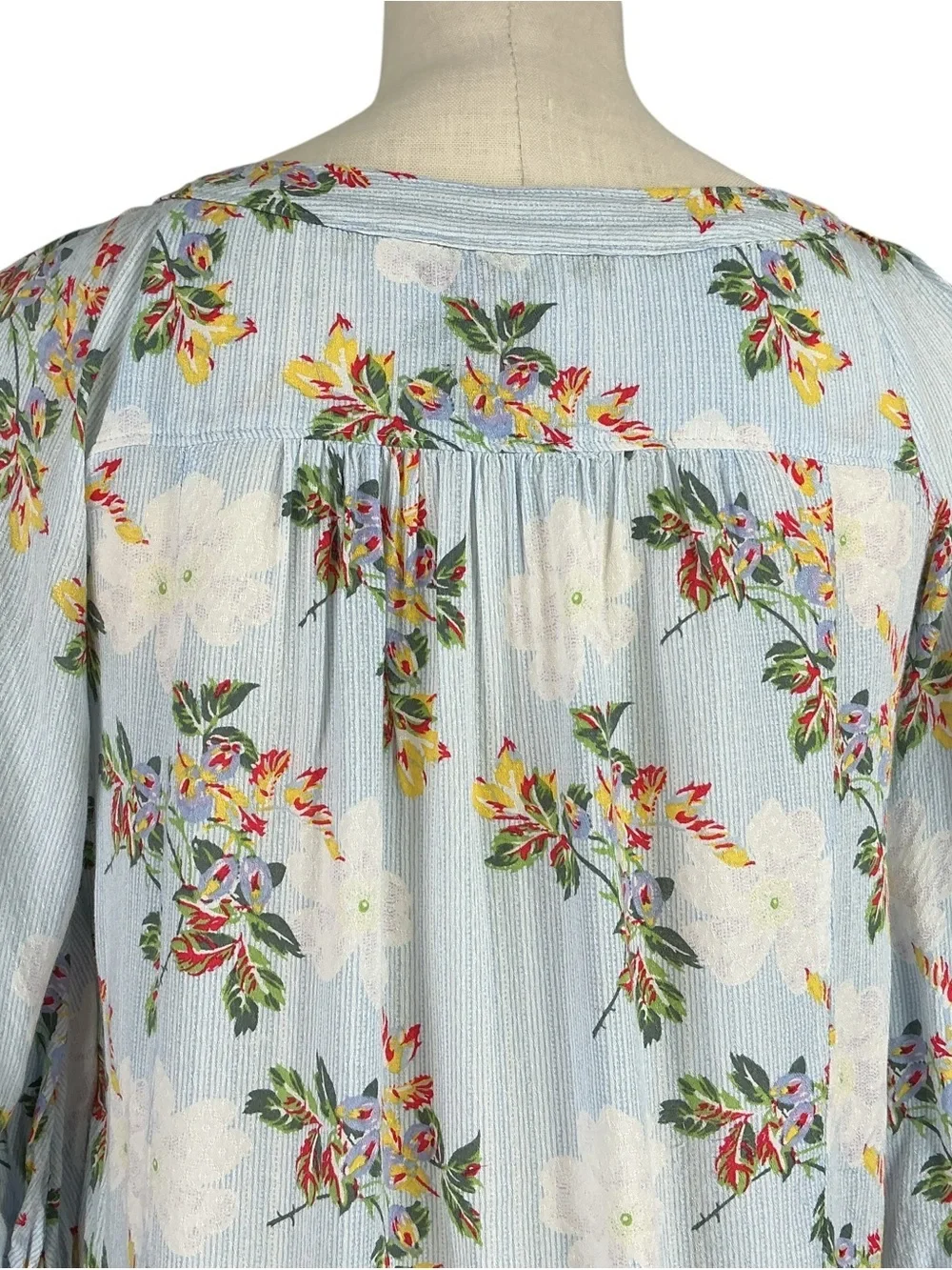 Anthropologie Maeve Boswell Womens 0P Floral Stripe Top Blue Multi 3/4 Sleeve